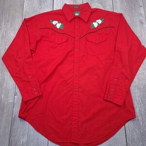 Rock Creek Ranch Western Snap Shirt Mens XL Red Floral Embroidered Long Sleeve